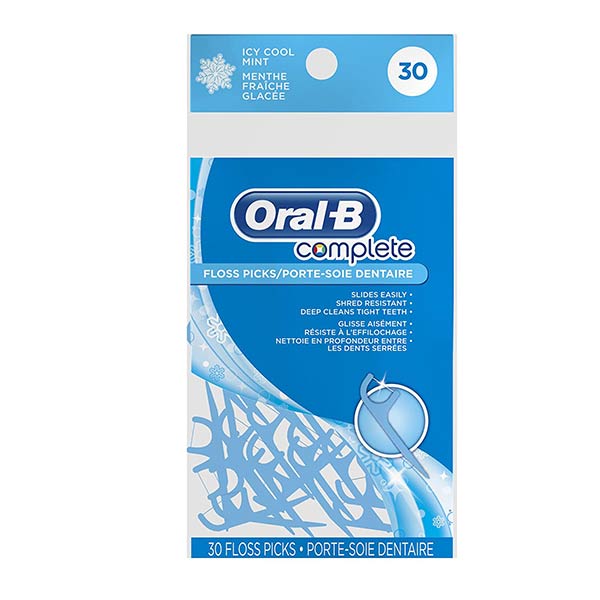 Oral-B Complete Dental Floss Picks, Icy Cool Mint, 30 Count
