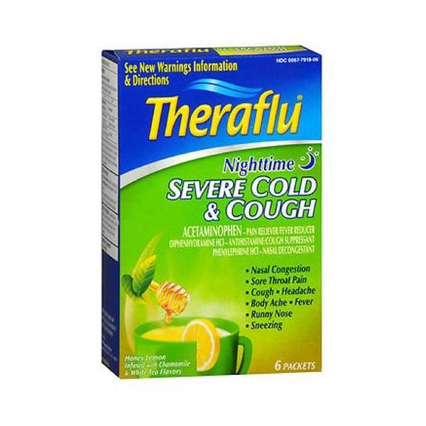 Theraflu Severe Cold Cough Nighttime Packets Honey Lemon Flavor 6 Each by Novartis Consm Hlth Inc