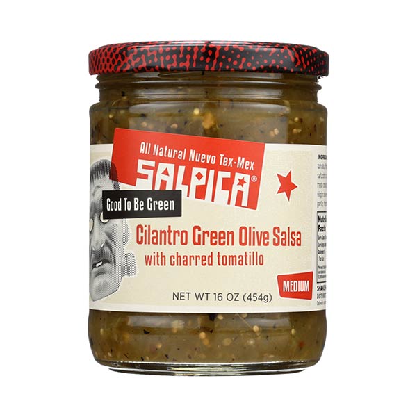 (6 Pack) Salpica Cilantro Green Olive Salsa, Medium, with Charred Tomatillo, 16 Oz