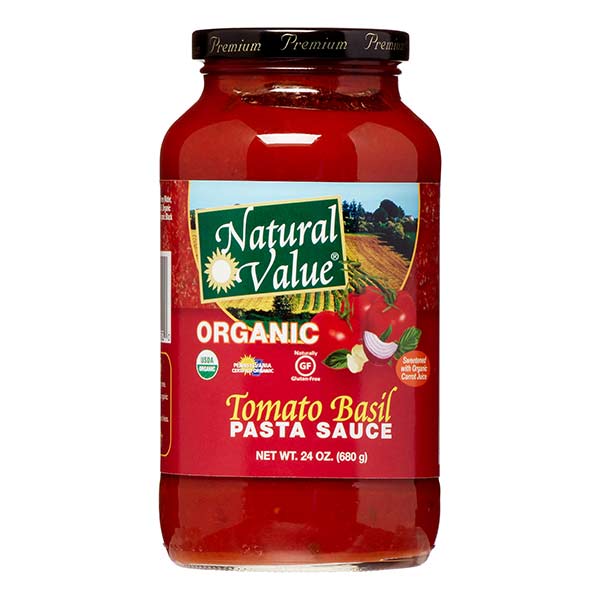 Natural Value Organic Pasta Sauce, Tomato Basil, 24 Oz