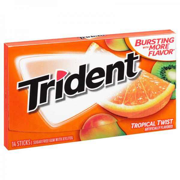 Trident Tropical Twist Sugar Free Gum, 14 Piece Pack