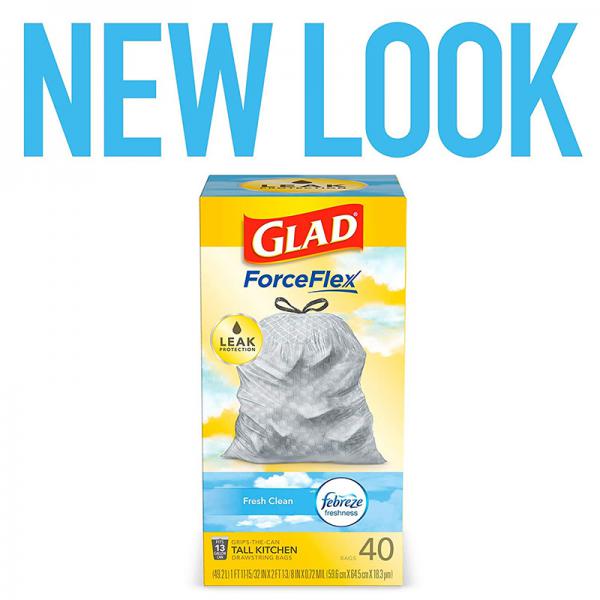 Glad ForceFlex Tall Kitchen Trash Bags, 13 Gallon, 40 Count, Fresh Clean Scent
