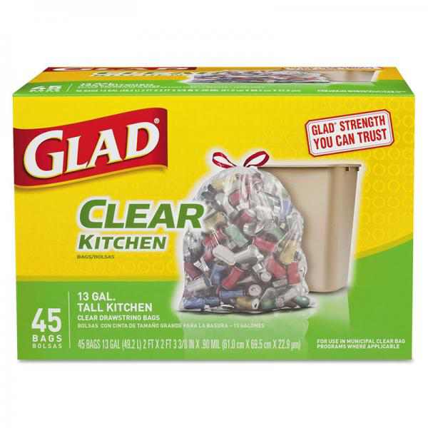 Glad Recycling Tall Kitchen Trash Bags, 13 Gallon, 45 Bags (Clear)