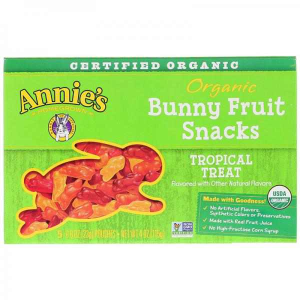 Annie's Homegrown Organic Bunny Fruit Snacks Tropical Treat - 5 Ct