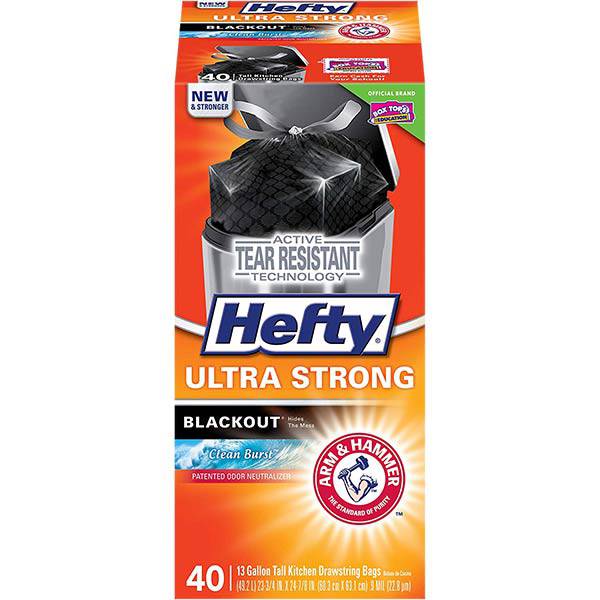 Hefty Ultra Strong Blackout Tall Kitchen Trash Bags, 13 Gallon, 40 Count