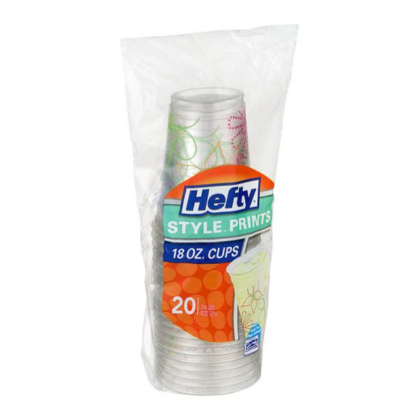 Hefty Style Prints Plastic Cups, 18 Ounce, 20 Cups