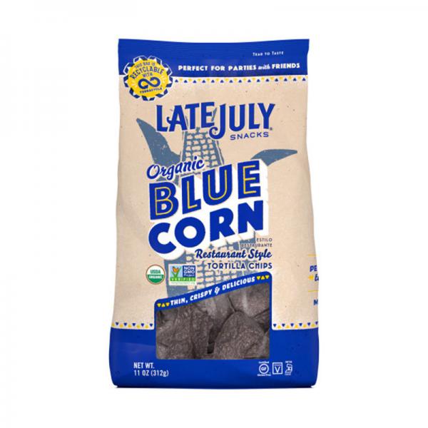 LATE JULY Snacks Restaurant Style Blue Corn Tortilla Chips, 11 oz. Bag