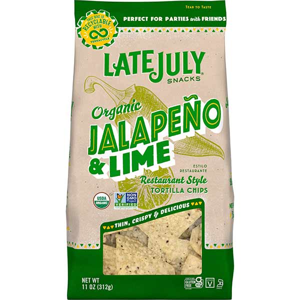 Late July Clasico Tortilla Chips Family Size, Jalapeno Lime 11 Oz Bag