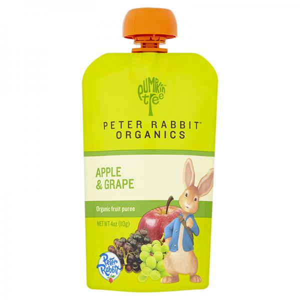 (3 Pack) Peter Rabbit Organics Apple and Grape 100% Pure Fruit Snack Baby Food, 4 Oz