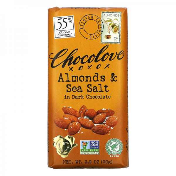 Chocolove Almonds Seasalt in Dark Chocolate, 3.2-ounces (Pack of 6)