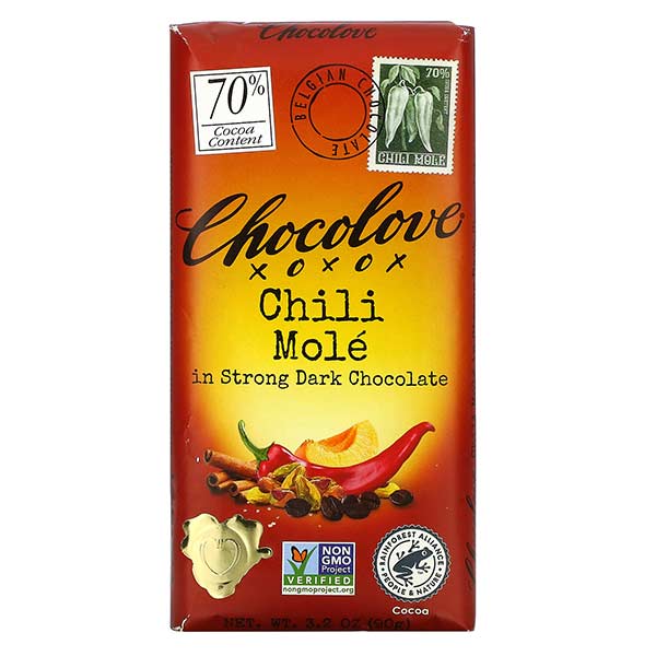 Chocolove, Chili Mole in Strong Dark Chocolate, 70% Cocoa, 3.2 Oz