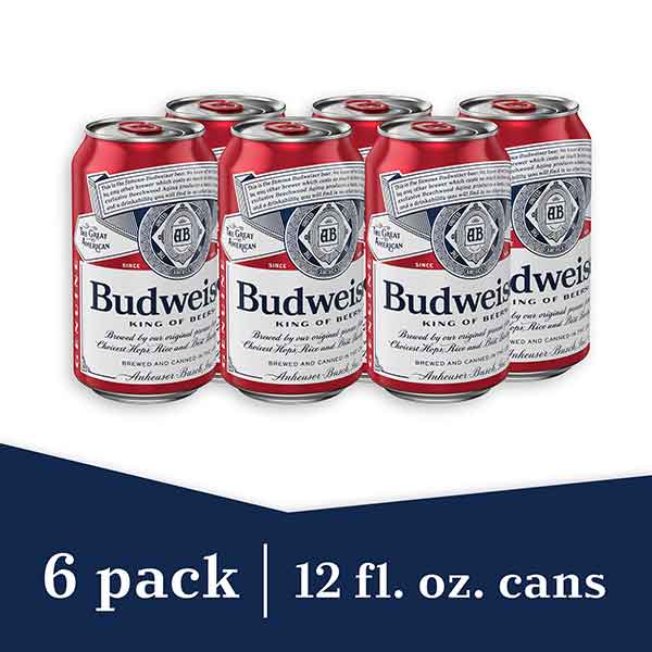 Budweiser Beer, 6 Pack Beer, 12 FL OZ Cans, 5% ABV