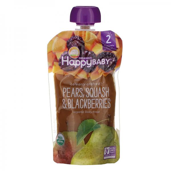 HappyBaby Clearly Crafted Pears Squash & Blackberries Baby Food - 4oz