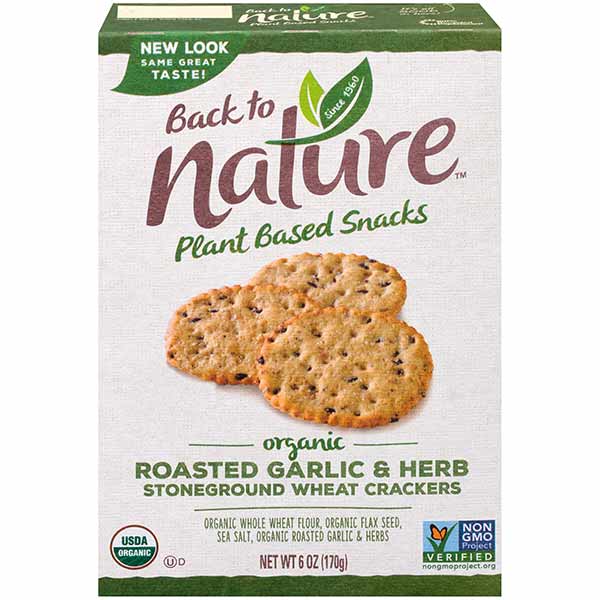 Back To Nature Crackers, Organic Roasted Garlic & Herb, 6 Ounce