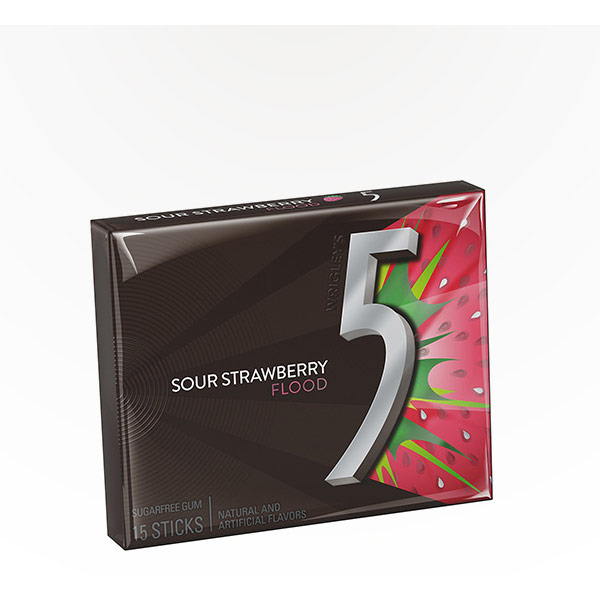 5 Gum 15 stk Sour Flood Sugar Free Gum, Strawberry