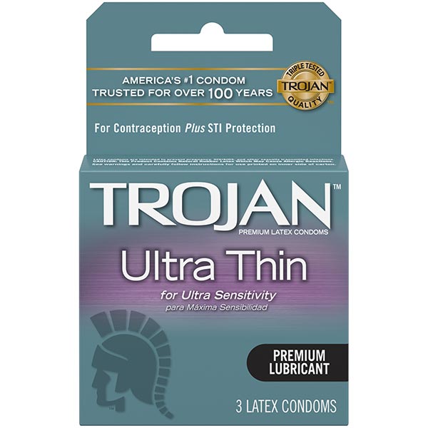 Trojan Ultra Thin Lubricated Condoms - 3 Count, Pack of 6