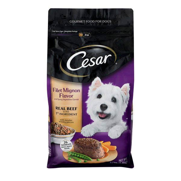 CESAR Small Breed Dry Dog Food Filet Mignon Flavor with Spring Vegetables Garnish, 2.7 Lb. Bag