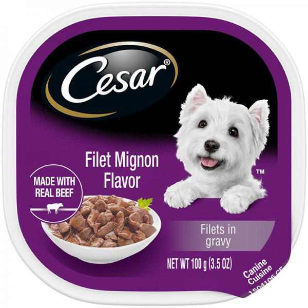 CESAR Wet Dog Food Filets in Gravy Filet Mignon Flavor, 3.5 oz. Easy Peel Tray