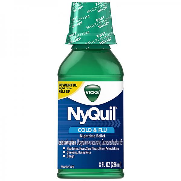 Vicks 44 Nyquil Cold and Flu Relief Liquid, Original Flavor, 8 Ounce (Pack of 12