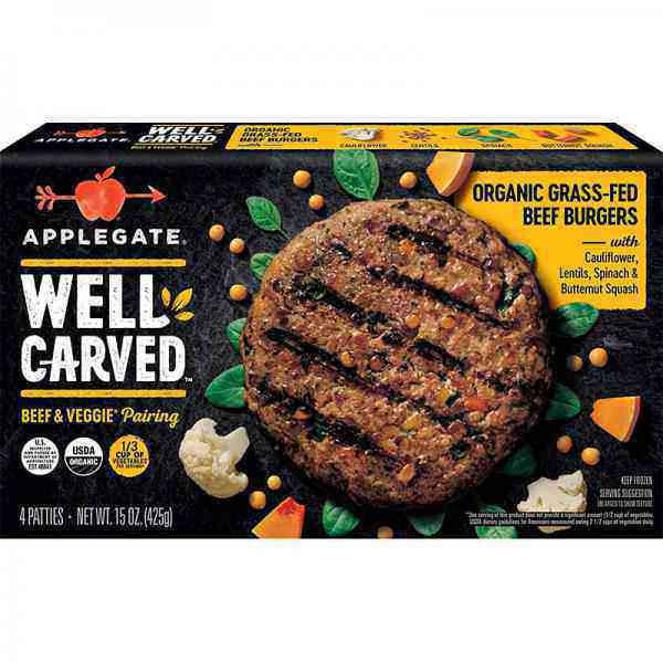 Applegate Well Carved Organic Beef & Vegetable Frozen Burgers - 15oz