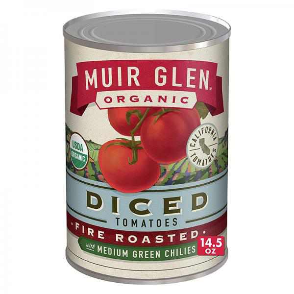 Muir Glen Organic Diced Tomatoes, Fire Roasted with Medium Green Chilies, 14.5-O