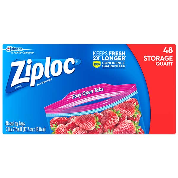 Ziploc Brand Storage Quart Bags with Grip 'n Seal Technology, 48 Count