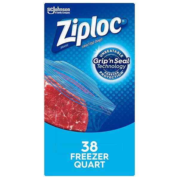 Ziploc Brand Freezer Quart Bags with Grip 'n Seal Technology, 38 Count