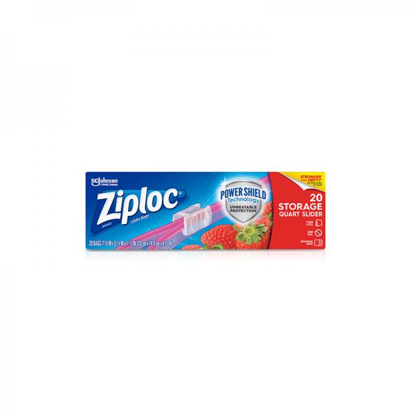Ziploc Slider Storage Bags, Quart, 20 Count