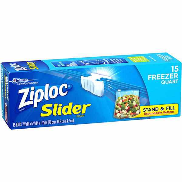 Ziploc Slider Bag Freezer, Quart, 15-Count (Pack of 3)