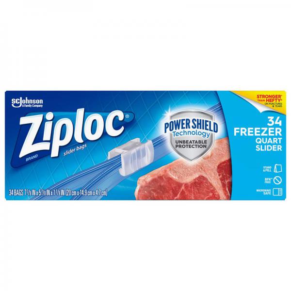 Ziploc Slider Freezer Bags, Quart, 34 Count