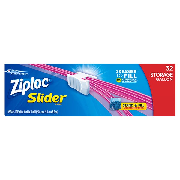 Ziploc Brand Slider Storage Gallon Bags with Power Shield Technology, 32 Count