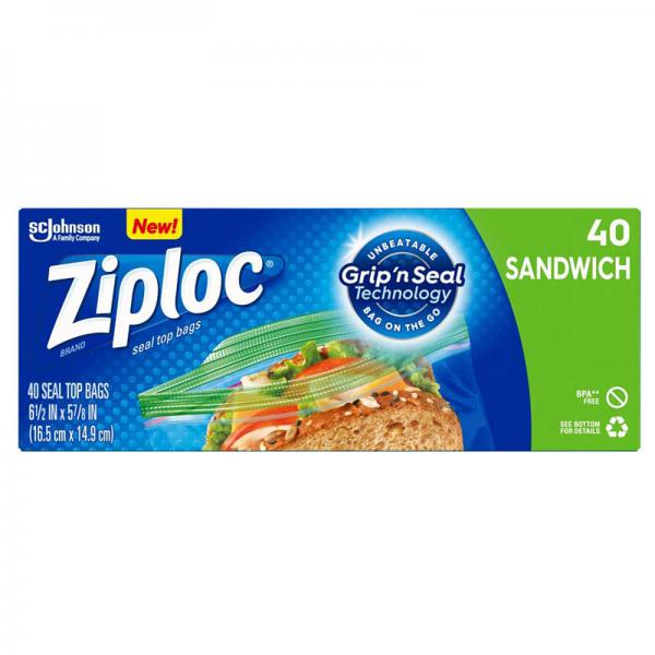 Ziploc Brand Sandwich Bags with Grip 'n Seal Technology, 40 Count