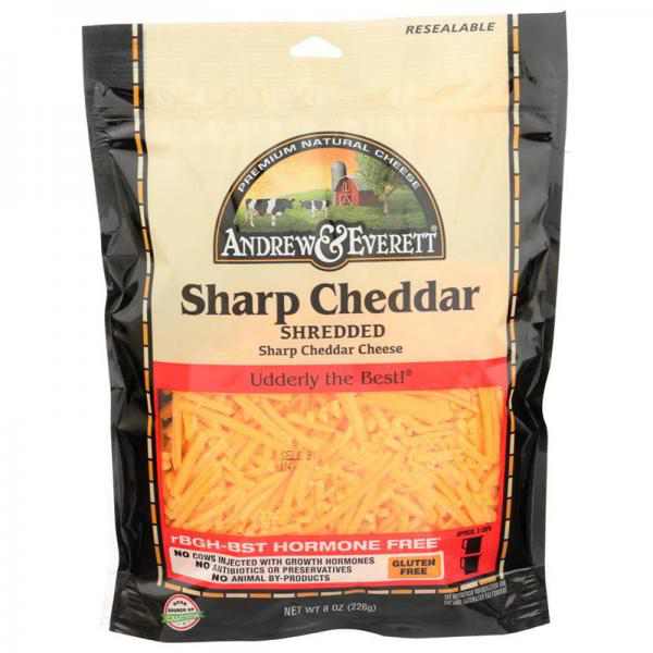 Andrew and Everett Sharp Cheddar Shredded Cheese, 8 Ounce -- 12 per Case
