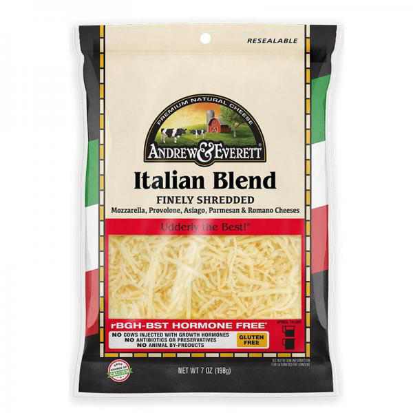 Andrew & Everett Finely Shredded Cheese, Italian Blend, 7 Oz