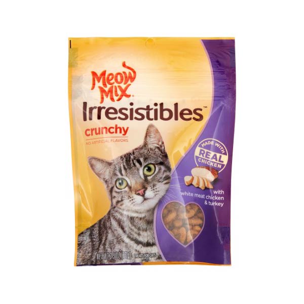 Meow Mix Irresistibles Cat Treats, Crunchy with White Meat Chicken and Turkey, 2.5-Ounce Bag