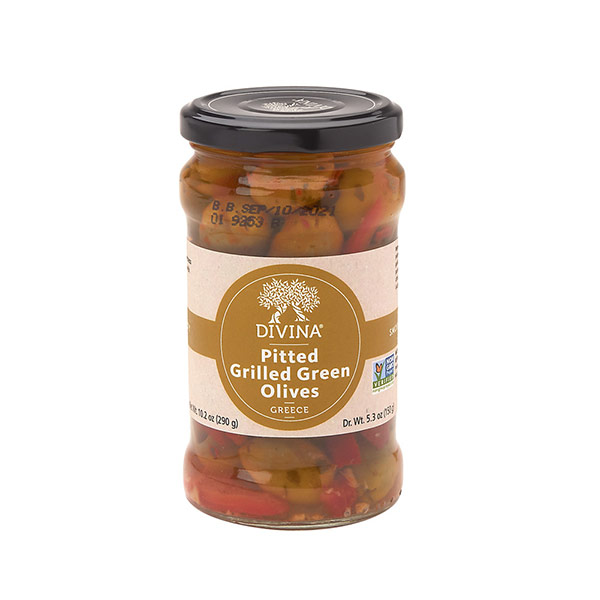 Divina Grilled Green Pitted Olives, 5.3 Ounce