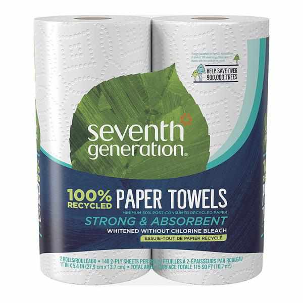 Seventh Generation White Paper Towels, 2-ply, 140-sheet Rolls, 2-Count (Pack of
