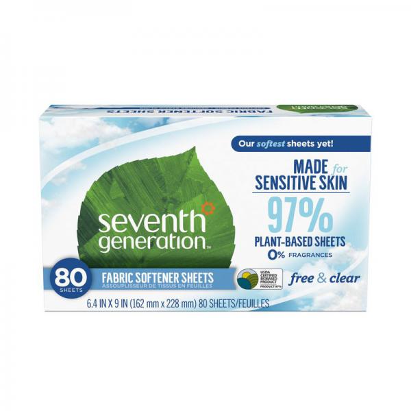 Seventh Generation Free & Clear Fragrance Free Fabric Softener Sheets, 80 sheets