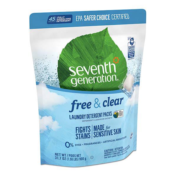Seventh Generation Free & Clear Laundry Detergent Packs Fragrance Free 45 count