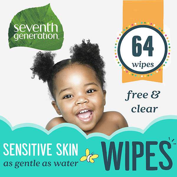 Seventh Generation Free & Clear Baby Wipes, Unscented, 64 Count