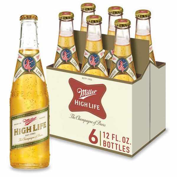 Miller High Life Beer, American Lager, 6 Pack Beer, 12 Fl. Oz. Bottles, 4.6% ABV