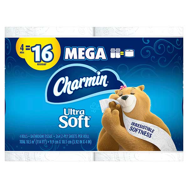 Charmin Ultra Soft Bathroom Tissue, Septic Safe, 4" X 3.92", 264 Sheets/Roll, 4 Rolls/Pack
