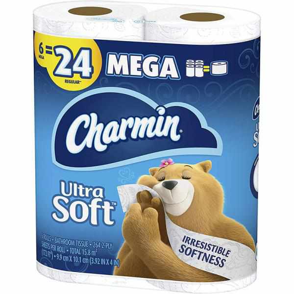Charmin Ultra Soft Toilet Paper 6 Mega Rolls, 264 Sheets Per Roll