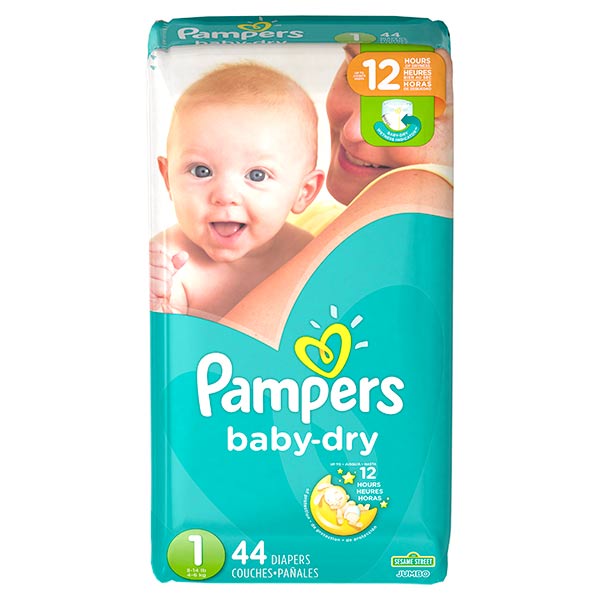 Pampers Baby-Dry Extra Protection Diapers, Size 1, 44 Count