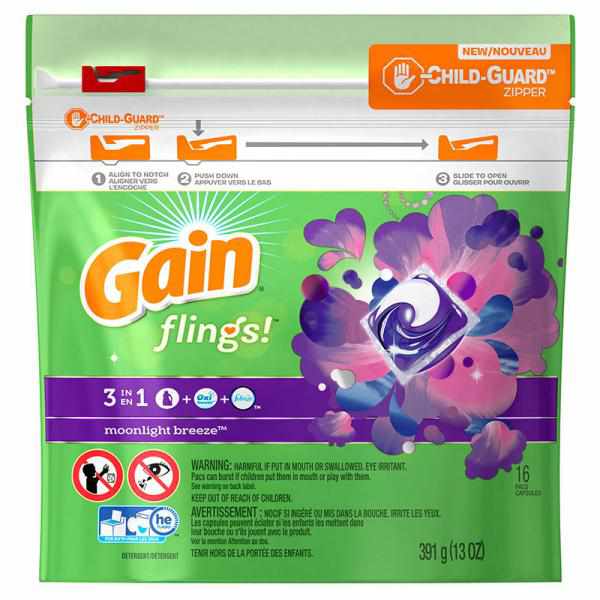 Gain flings! Laundry Detergent Pacs, Moonlight Breeze, 16 count