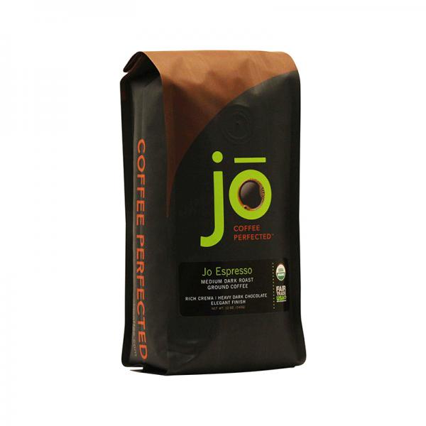 JO ESPRESSO: Medium Dark Roast, Organic Strong Espresso Ground Coffee, 12 oz