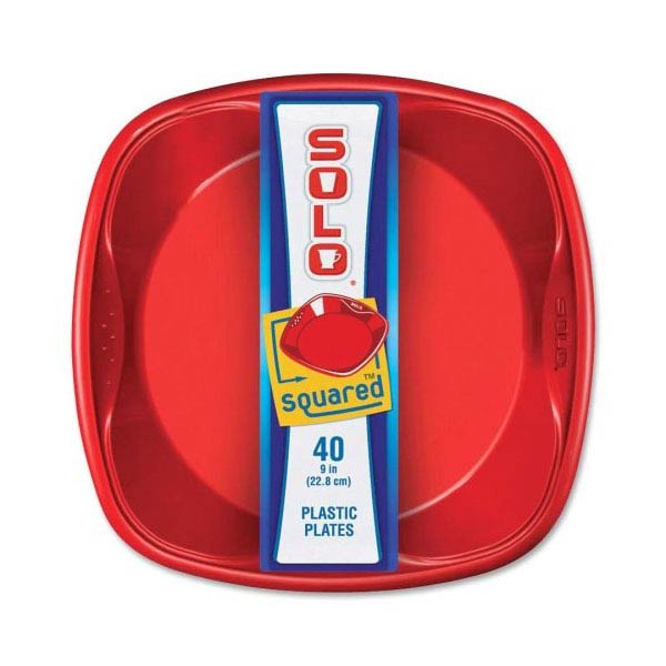 SOLO CUP COMPANY Squared Plastic Plates, 9", 40/PK, Red/Blue