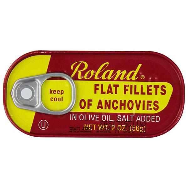 Roland Flat Anchovies in Olive Oil, Salt Added, 2-Ounce Tins (Pack of 25)
