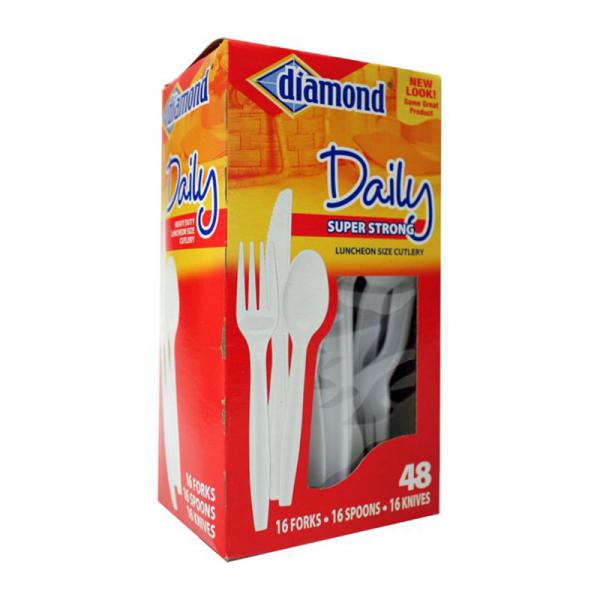 Diamond Daily Assorted Heavy Duty Plastic Cutlery Set, 48 Piece