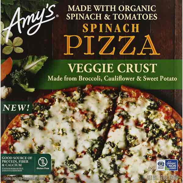 Amys Organic Spinach Veggie Crust Pizza, 12 Ounce -- 8 per case